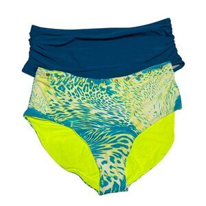 High Waisted Swim Bikini Bottoms 2 Pack Size 3X Blue and Neon Animal Print New